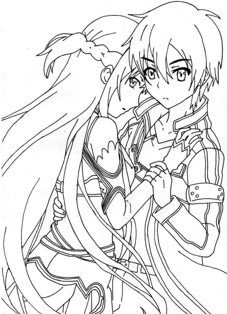 Dibujo de Amo a Kirito y Asuna para Colorear y Imprimir