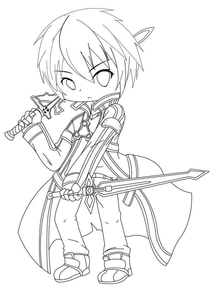Dibujo de Chibi Kirito para Colorear y Imprimir