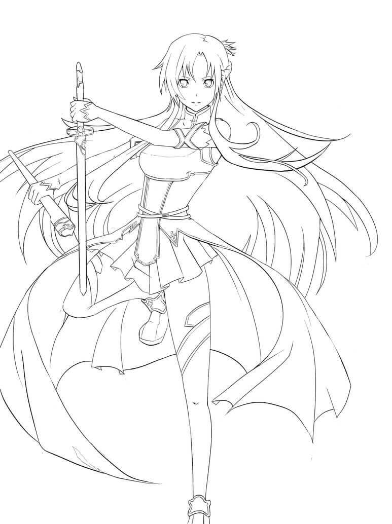 Dibujo de Hermosa Asuna para Colorear y Imprimir