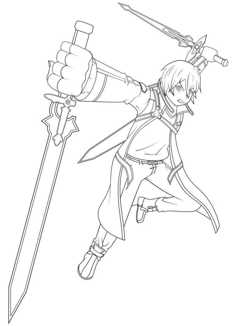 Dibujo de Kirito Con dos Espadas 1 para Colorear y Imprimir