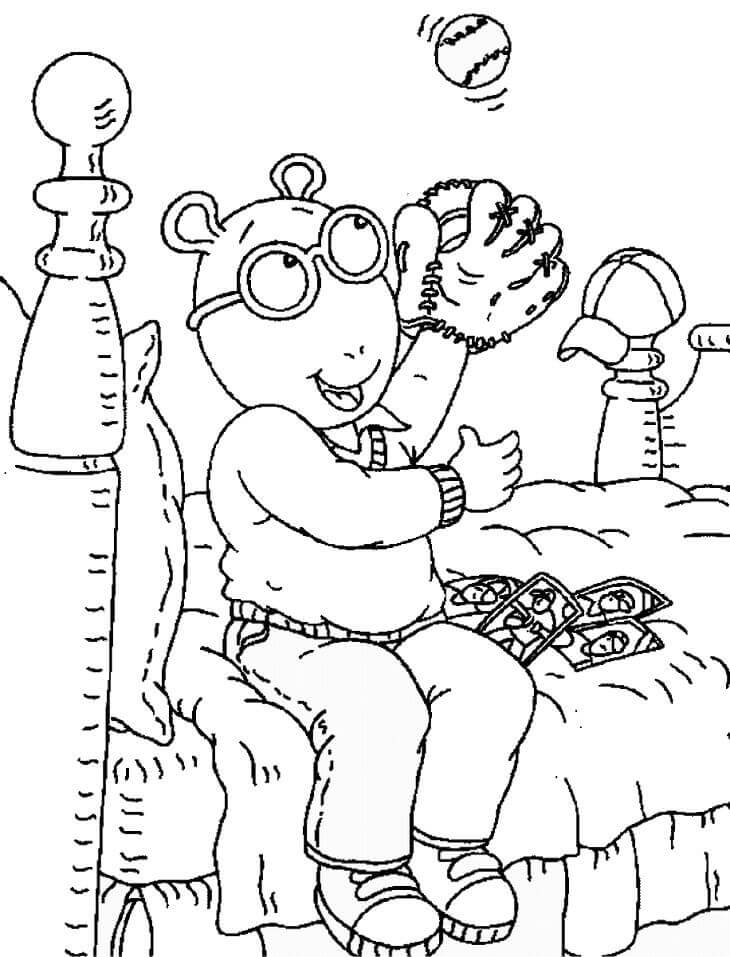 Dibujo de Arthur Read Con Pelota de Béisbol para Colorear y Imprimir
