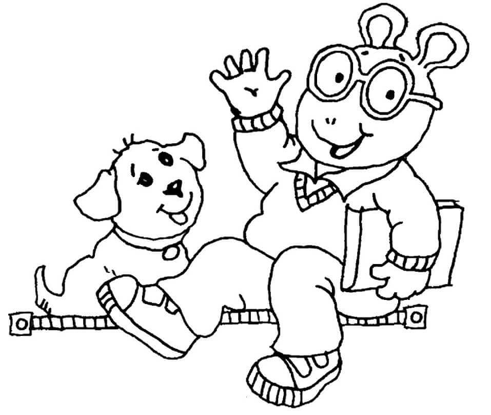 Dibujo de Arthur Read y Perro para Colorear y Imprimir