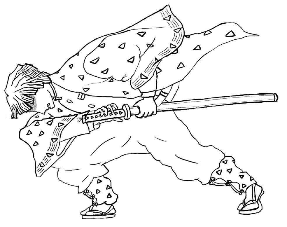 Dibujo de Acción Zenitsu Demon Slayer para Colorear y Imprimir