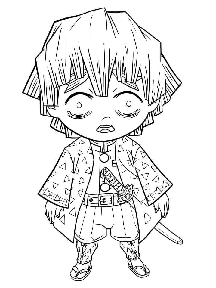 Dibujo de Asesino de Demonios Chibi Zenitsu para Colorear y Imprimir