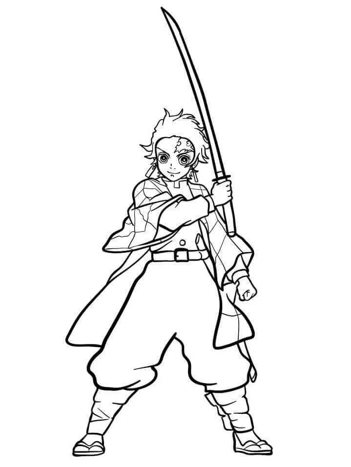 Dibujo de Tanjiro Kamado Demon Slayer para Colorear y Imprimir