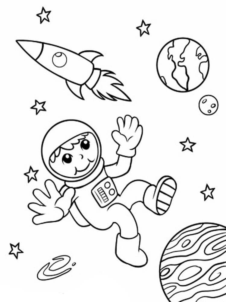 Dibujo de Astronauta Chico Espacio Espacio para Colorear y Imprimir