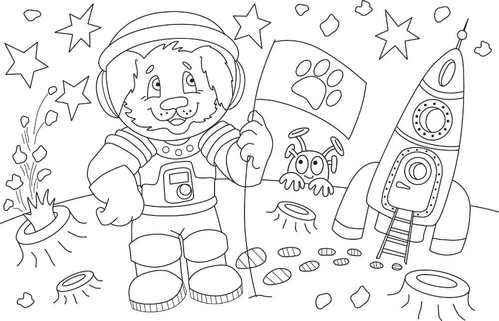 Dibujo de Astronauta de Animales de Dibujos Animados para Colorear y Imprimir