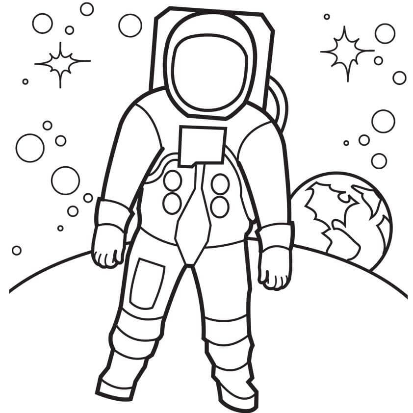 Dibujo de Astronauta de Pie En El Planeta para Colorear y Imprimir