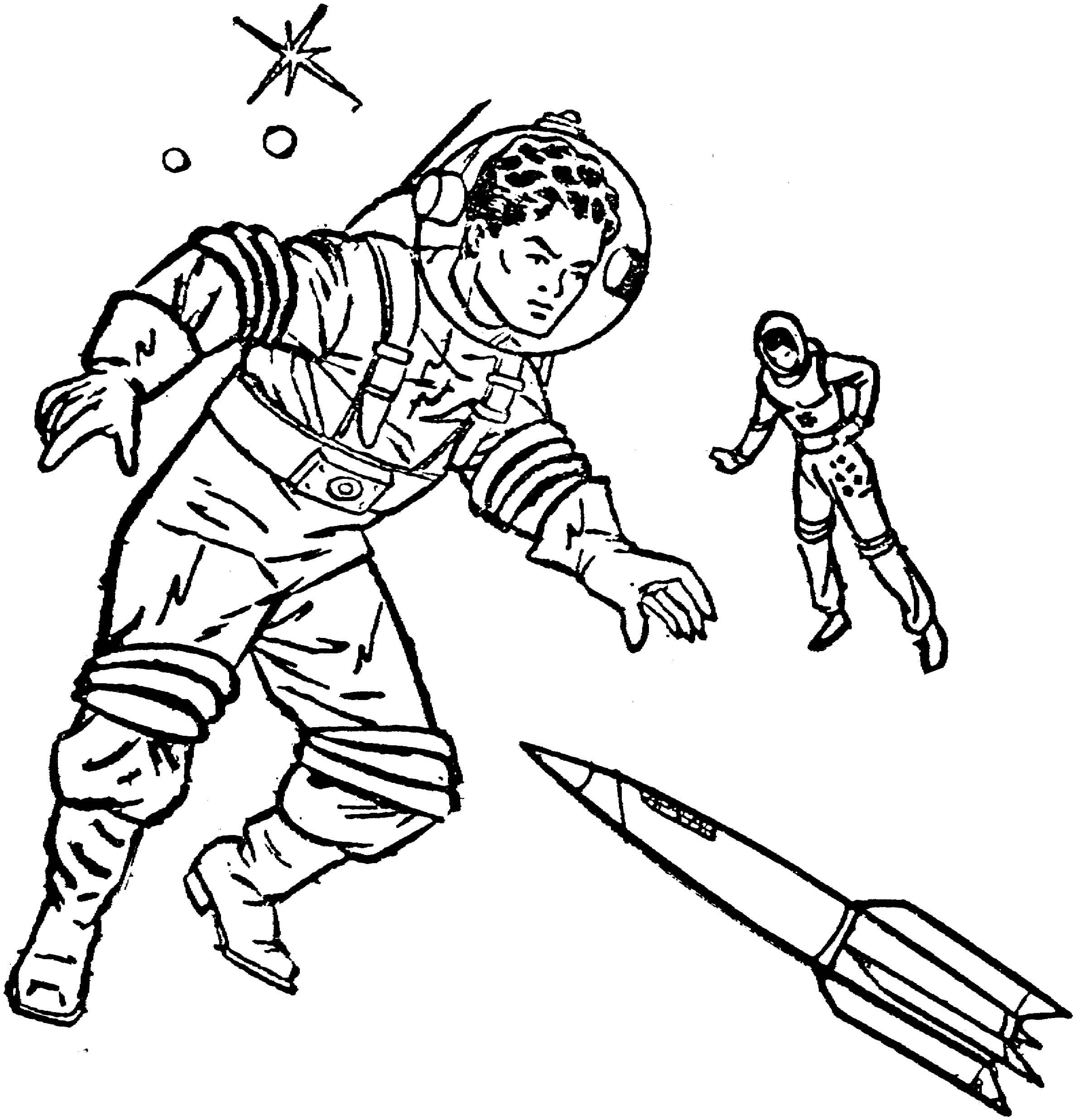 Dibujo de Dibujo de Astronauta y Cohete para Colorear y Imprimir