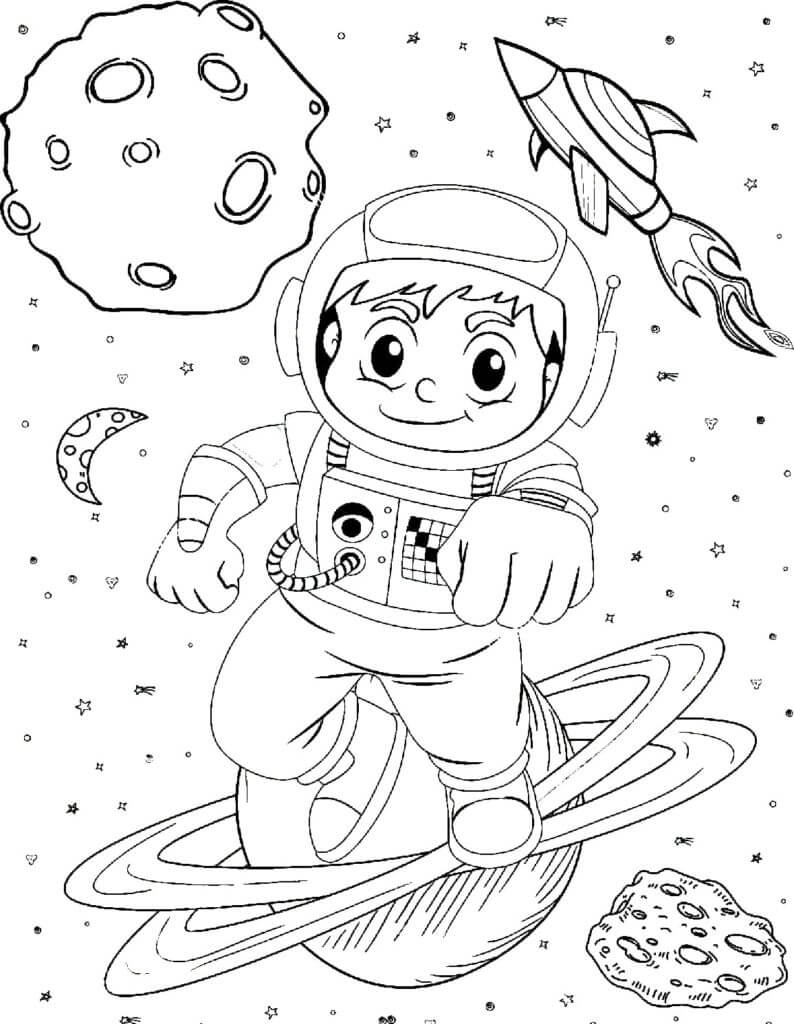 Dibujo de Dibujos Animados Astronauta para Colorear y Imprimir