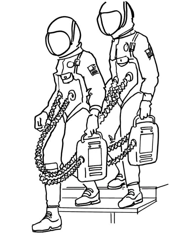 Dibujo de dos Astronautas para Colorear y Imprimir