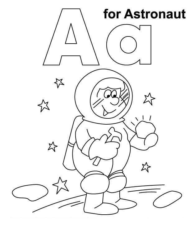 Dibujo de Letra a para Astronauta para Colorear y Imprimir