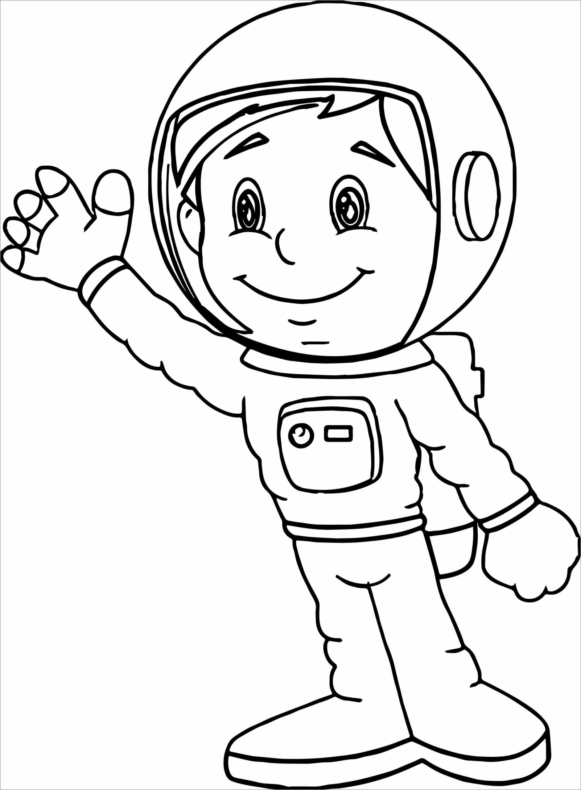 Dibujo de Niño Astronauta Sonriente para Colorear y Imprimir