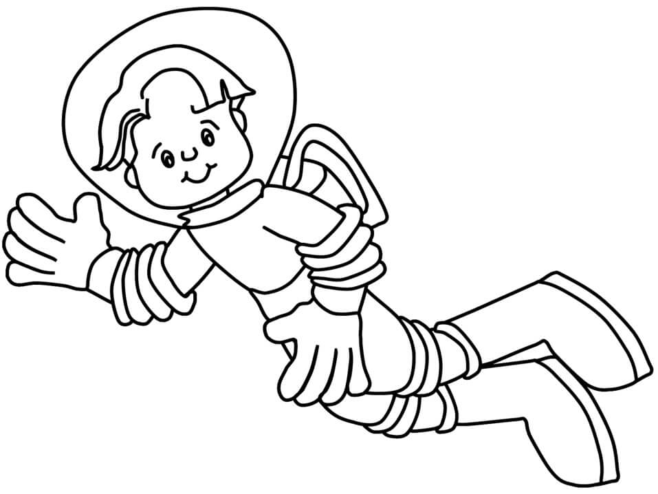 Dibujo de Sonriente Niño Astronauta Volando para Colorear y Imprimir