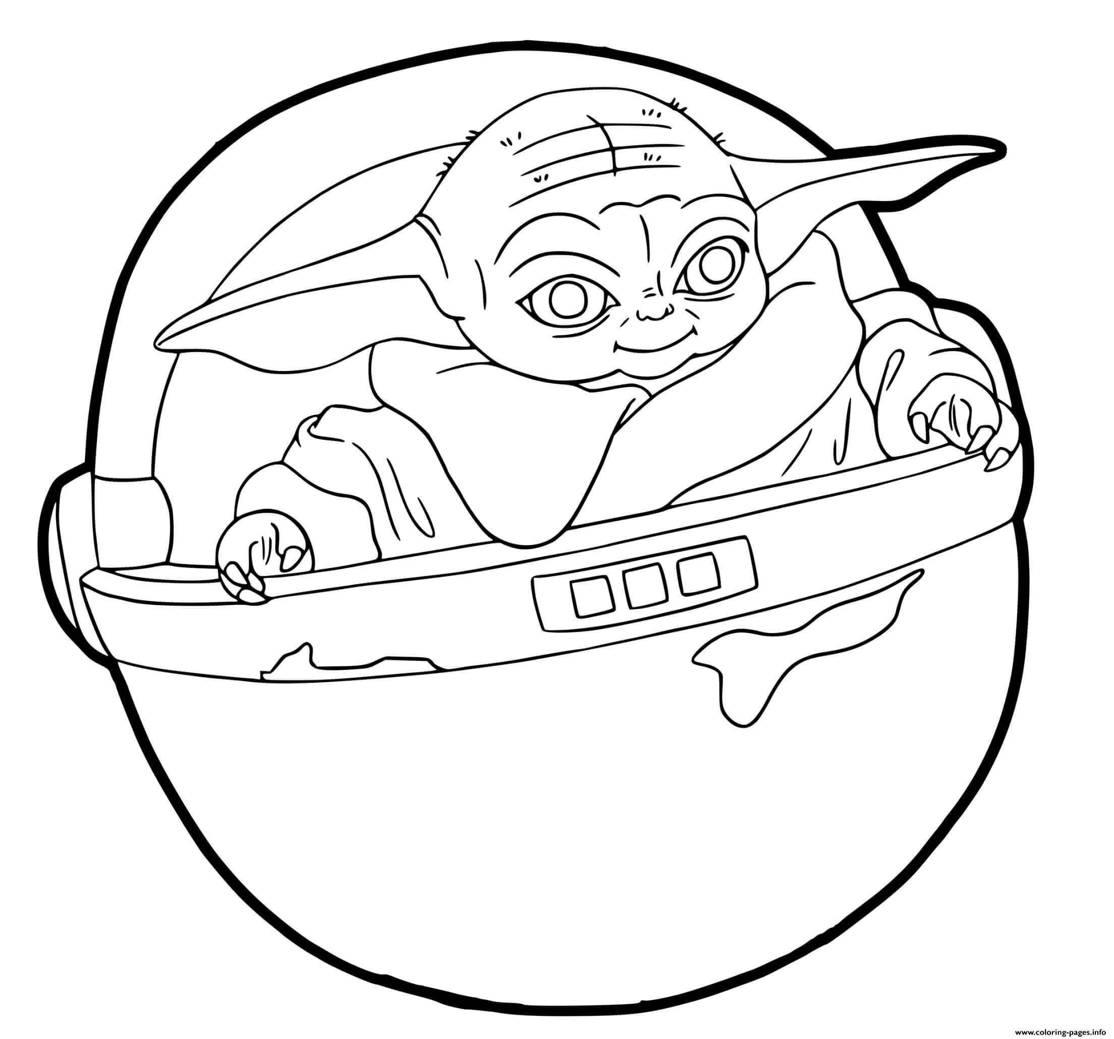 Dibujo de Baby Yoda En Nave Espacial para Colorear y Imprimir