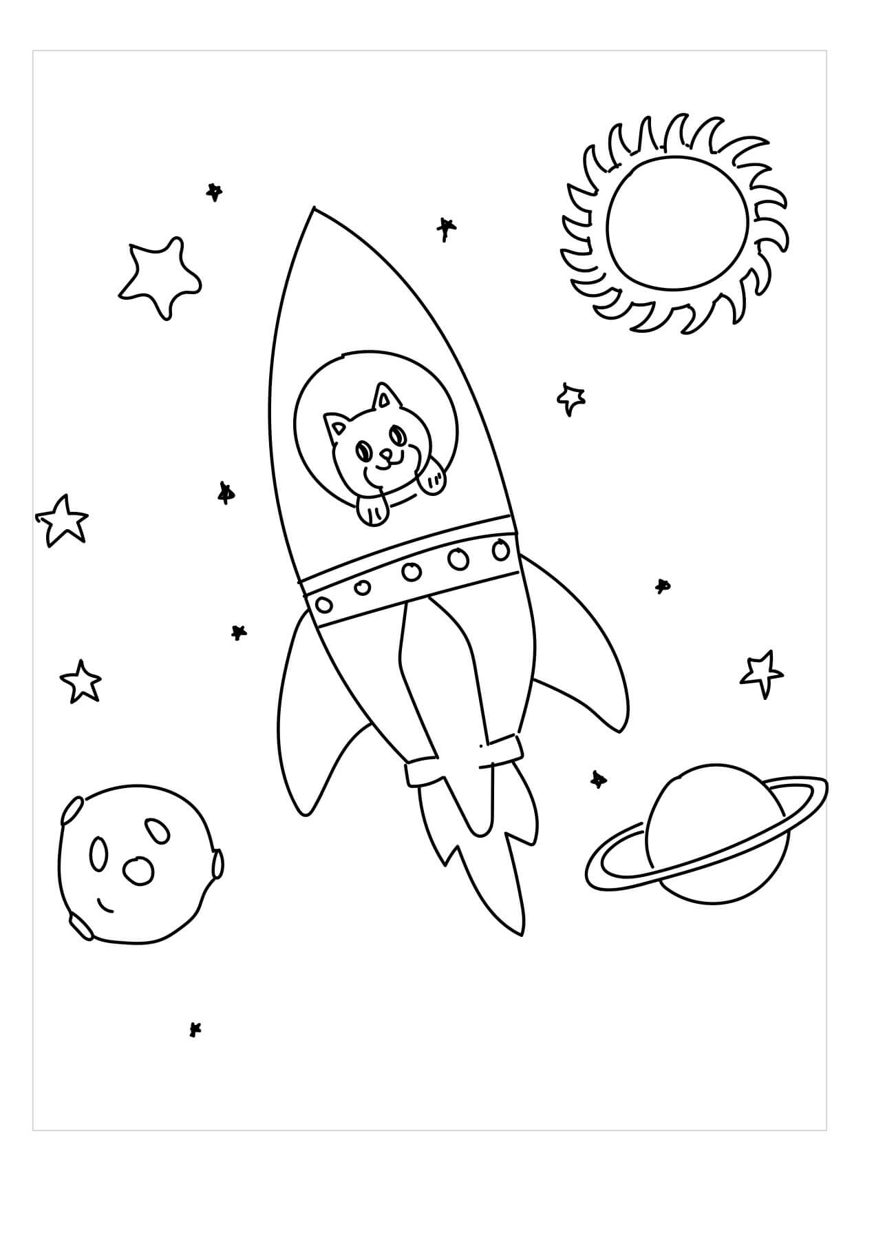 Dibujo de Gato En Nave Espacial para Colorear y Imprimir
