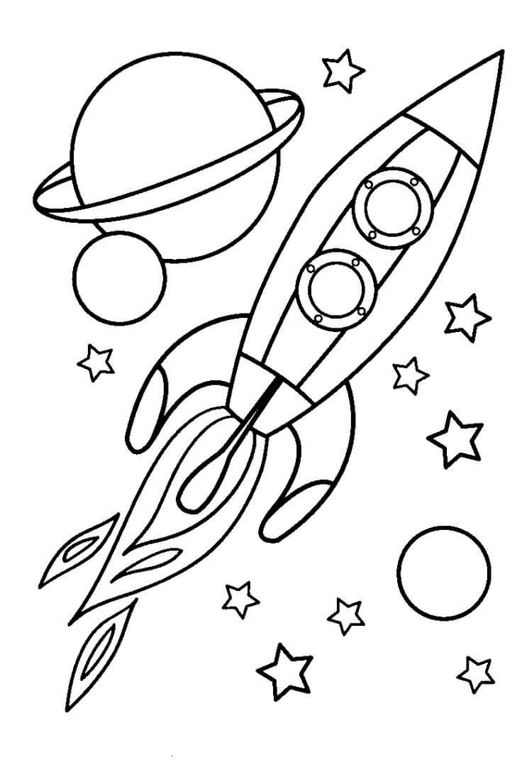 Dibujo de Nave Espacial Basic y Planet para Colorear y Imprimir