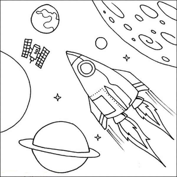 Dibujo de Nave Espacial Satelital para Colorear y Imprimir