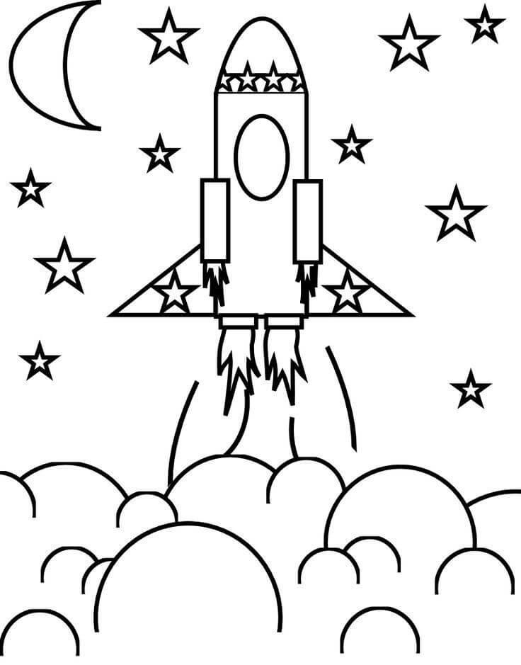 Dibujo de Nave Espacial Volando para Colorear y Imprimir