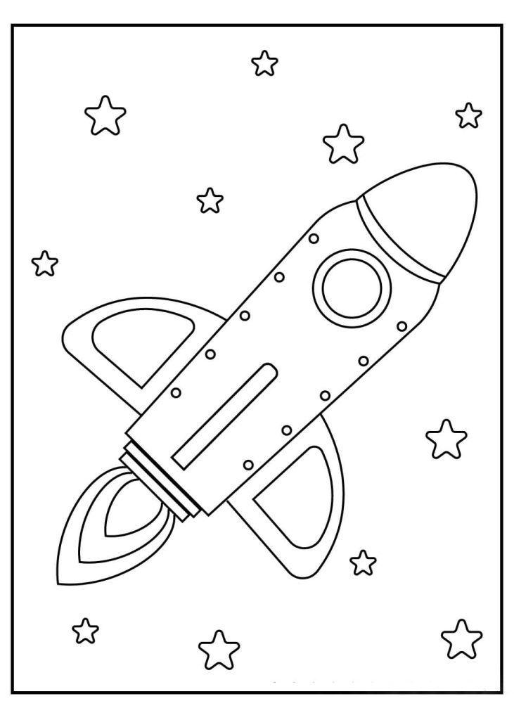 Dibujo de Nave Espacial y Estrella para Colorear y Imprimir