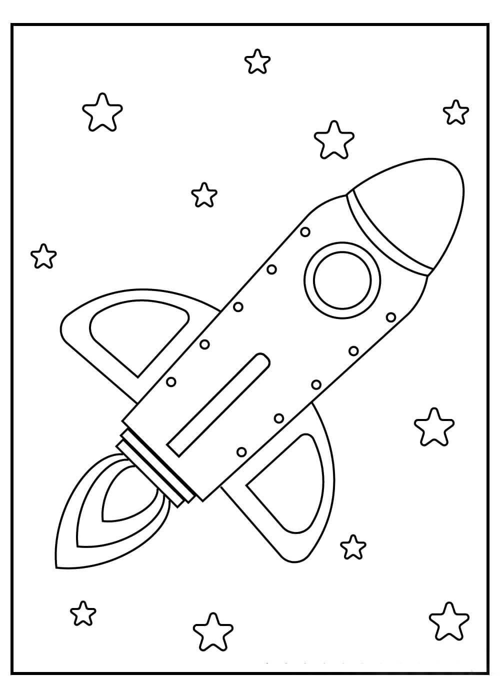 Dibujo de Nave Espacial y Estrella para Colorear y Imprimir