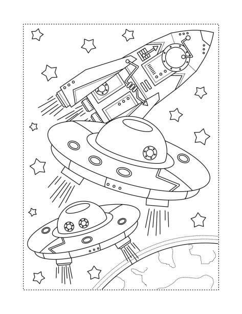 Dibujo de Nave Espacial y Ovni para Colorear y Imprimir