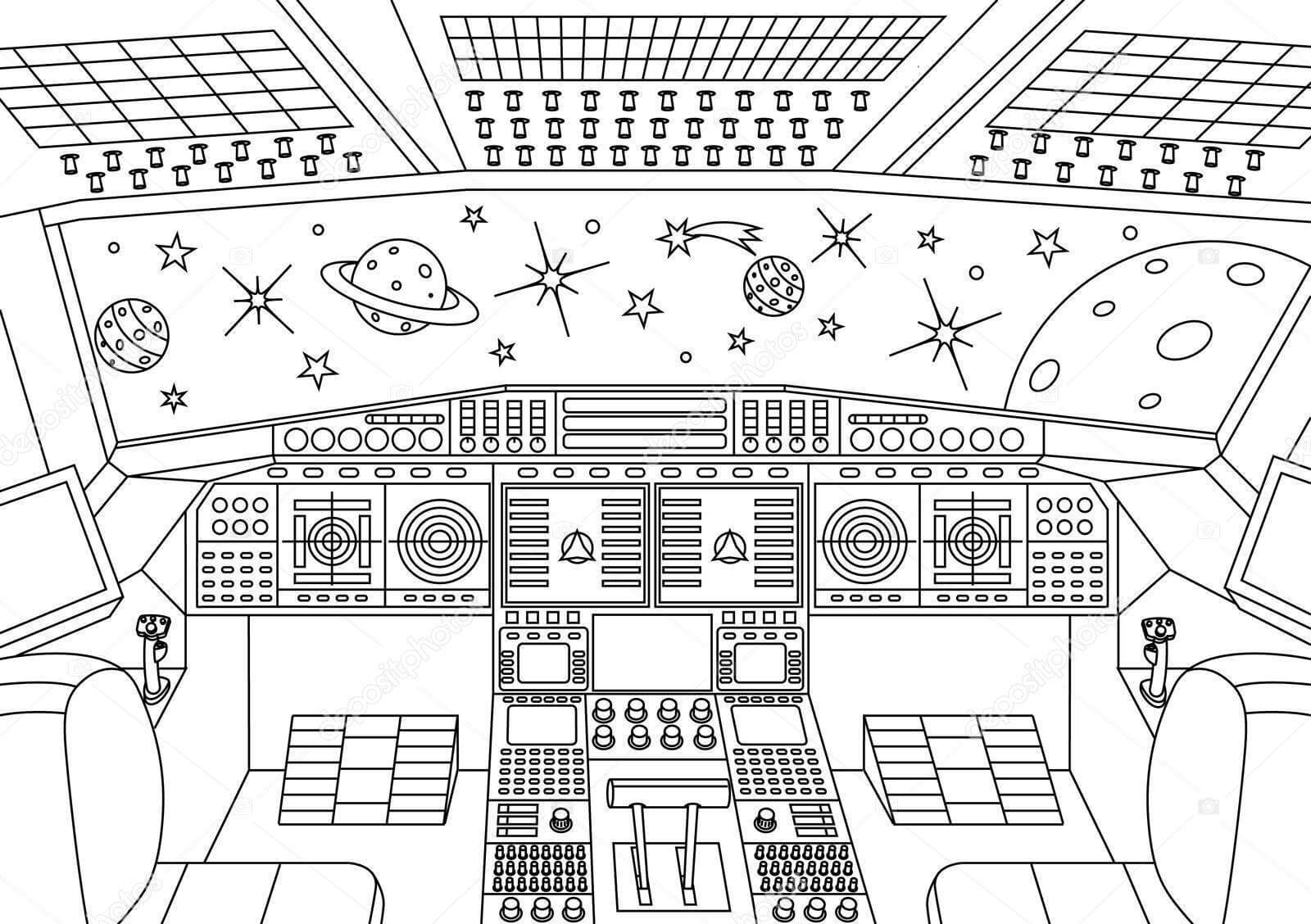 Dibujo de Vista Del Universo Interior de La Nave Espacial para Colorear y Imprimir