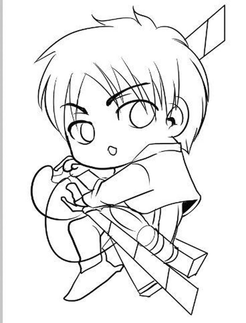Dibujo de Chibi Eren para Colorear y Imprimir