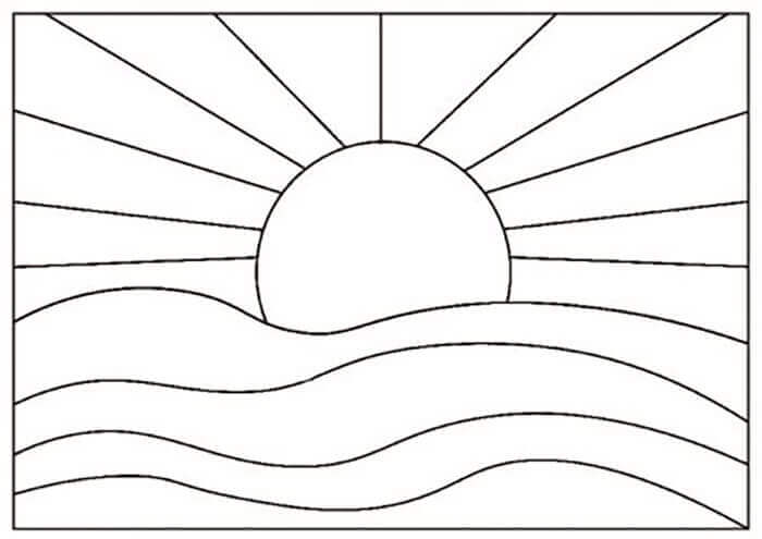 Dibujo de Imagen de Puesta de Sol Simple para Colorear y Imprimir