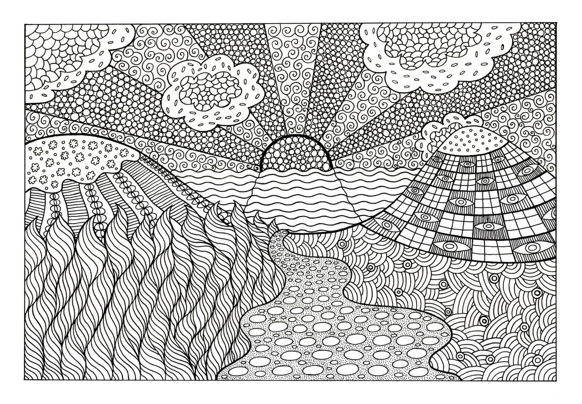 Dibujo de Mándala Al Atardecer para Colorear y Imprimir
