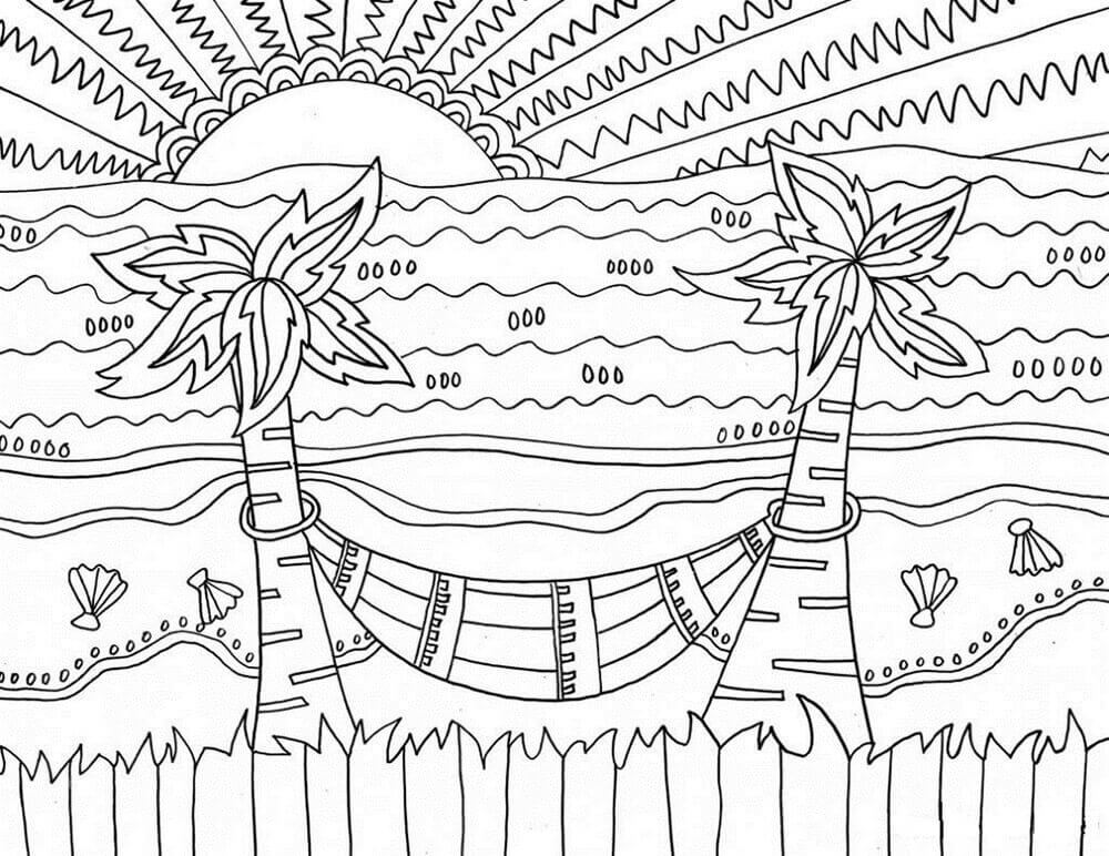 Dibujo de Maravilloso Paisaje Al Atardecer para Colorear y Imprimir