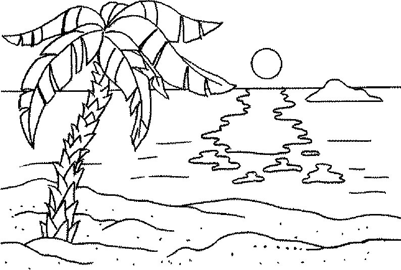 Dibujo de Puesta de Sol En La Playa para Colorear y Imprimir