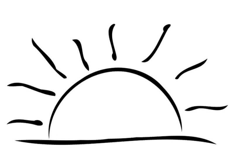 Dibujo de Puesta de Sol Fácil para Colorear y Imprimir