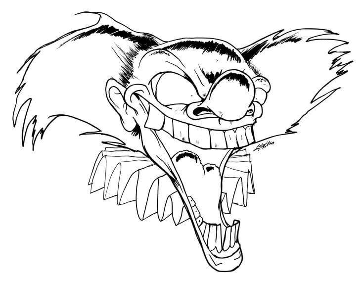 Dibujo de Payaso Cabeza de Miedo para Colorear y Imprimir