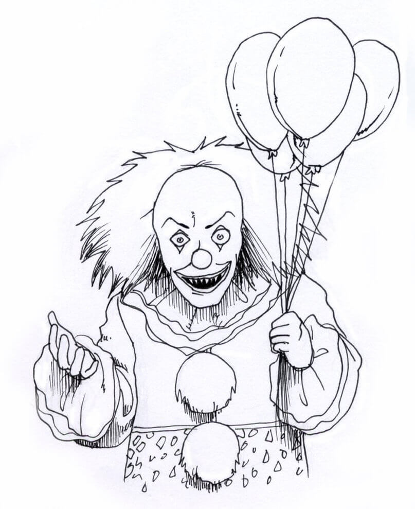 Dibujo de Payaso Espeluznante Con Globo para Colorear y Imprimir