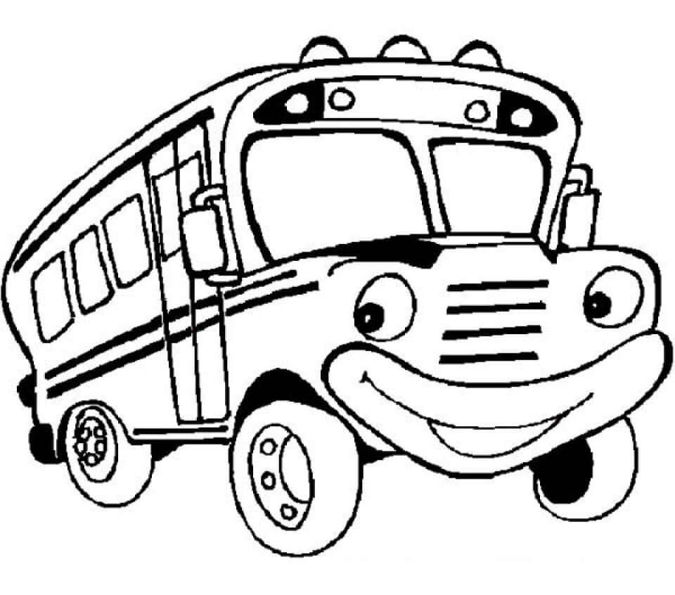 Dibujo de Autobús Divertido para Colorear y Imprimir
