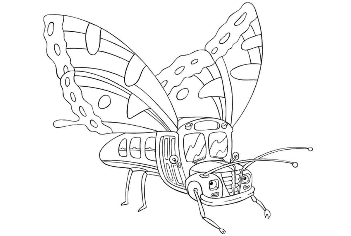 Dibujo de Autobús Escolar Mariposa para Colorear y Imprimir