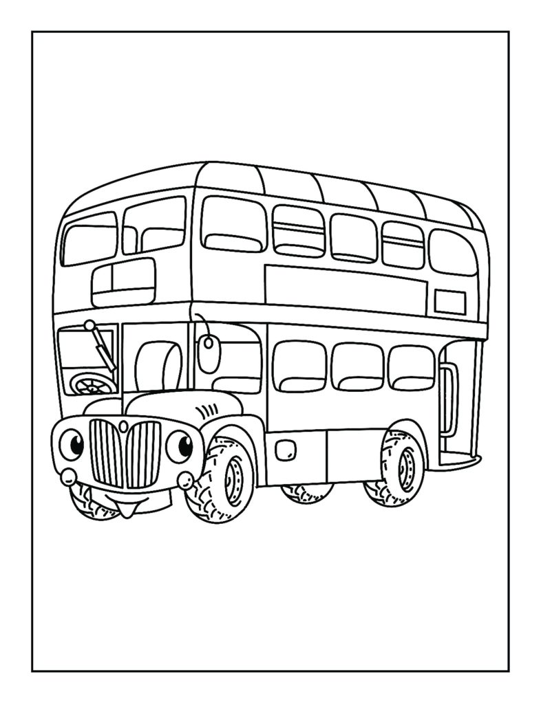 Dibujo de Dibujos Animados de Autobús Scaled para Colorear y Imprimir