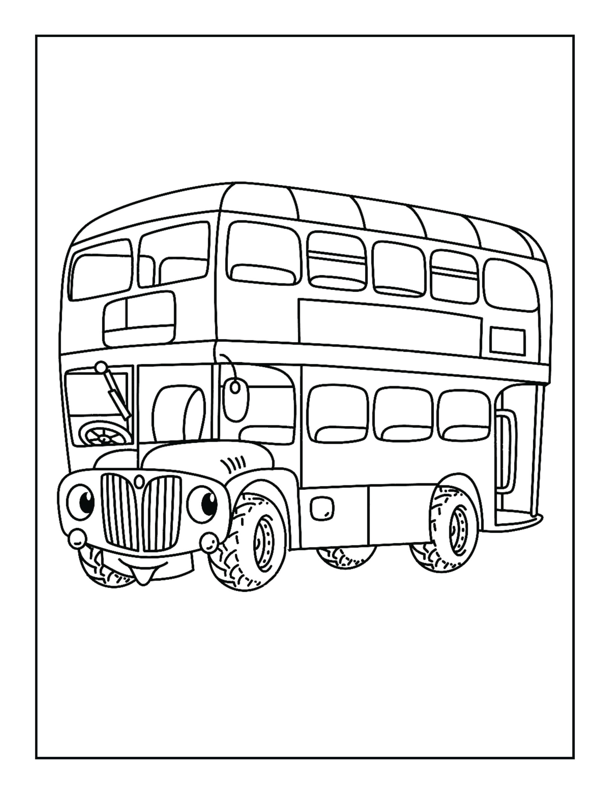 Dibujo de Dibujos Animados de Autobús Scaled para Colorear y Imprimir