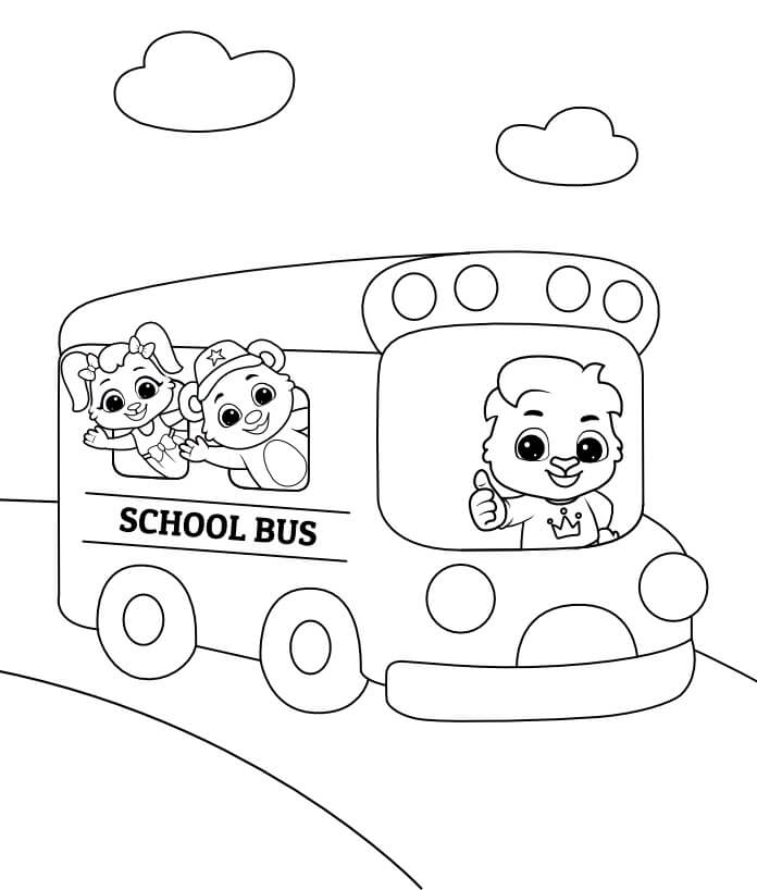 Dibujo de Niño Animal En Autobús Escolar para Colorear y Imprimir