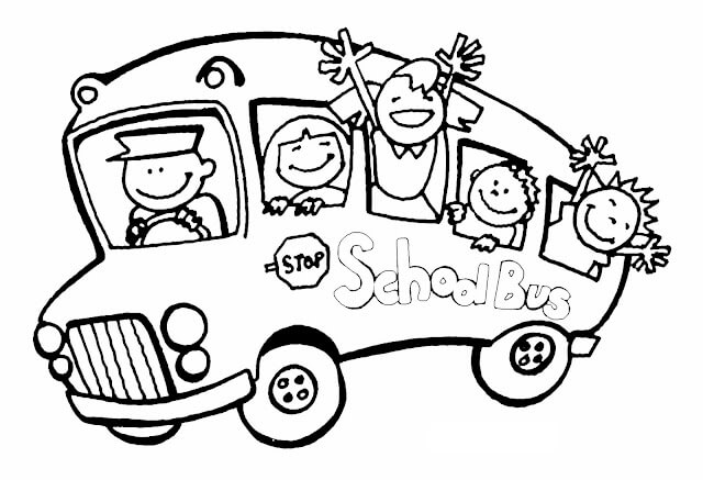 Dibujo de Niño ¡Feliz En El Autobús Escolar para Colorear y Imprimir