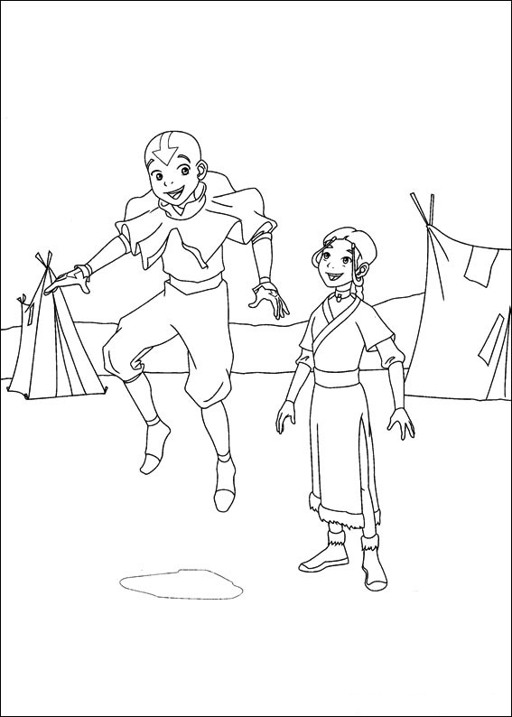Dibujo de Aang Con Katara para Colorear y Imprimir