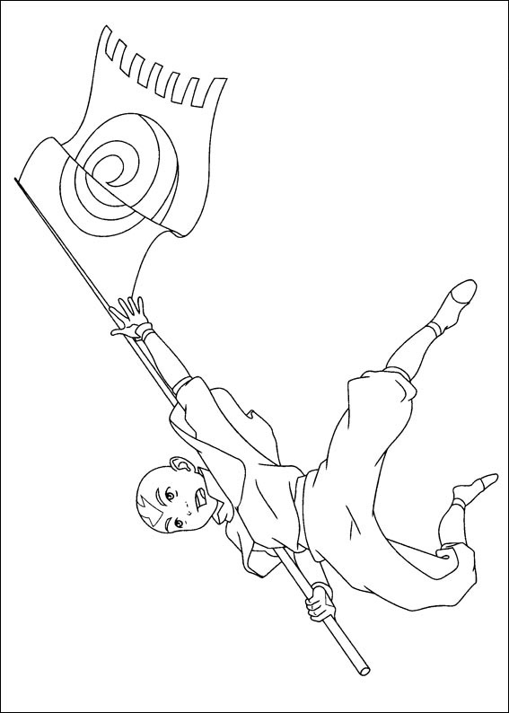 Dibujo de Aang Con La Bandera de Air Nomads para Colorear y Imprimir