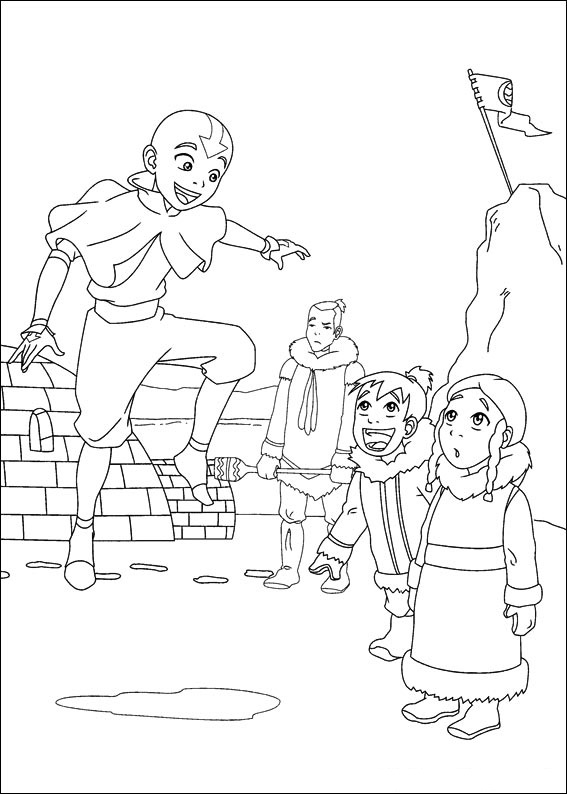 Dibujo de Aang Jugando Con Niños para Colorear y Imprimir
