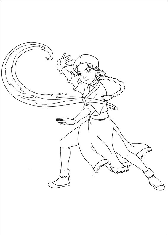 Dibujo de Katara Controlando El Agua para Colorear y Imprimir