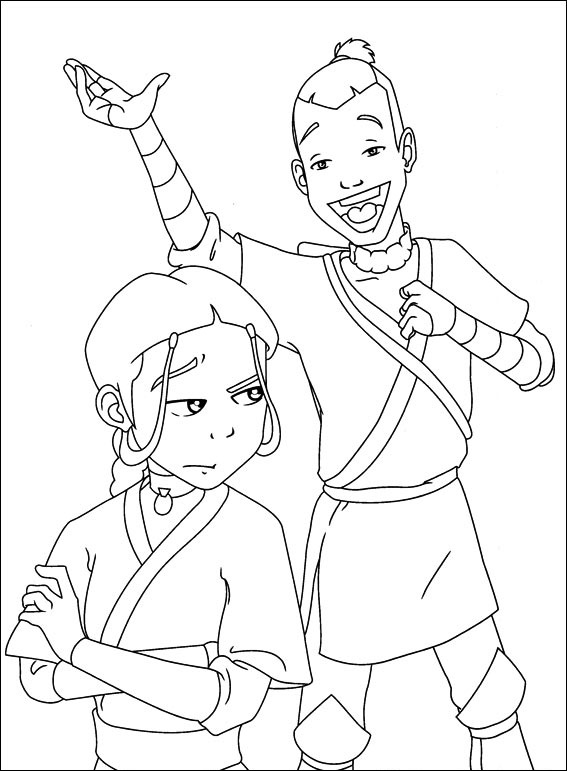 Dibujo de Katara y Sokka para Colorear y Imprimir