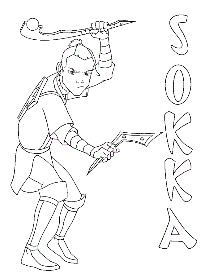 Dibujo de Sokka de Avatar para Colorear y Imprimir