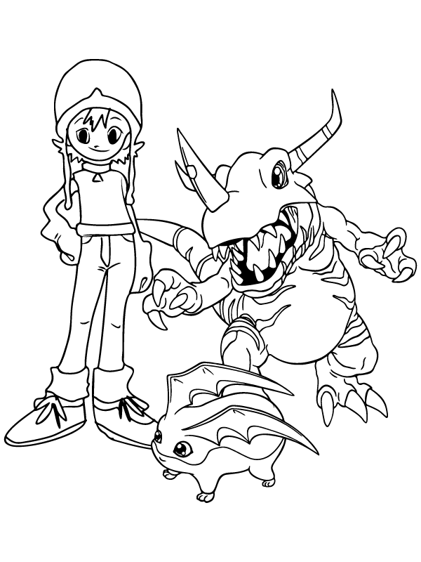 Dibujo de Pagina para Colorear Gratis de Sora y Greymon para Colorear y Imprimir