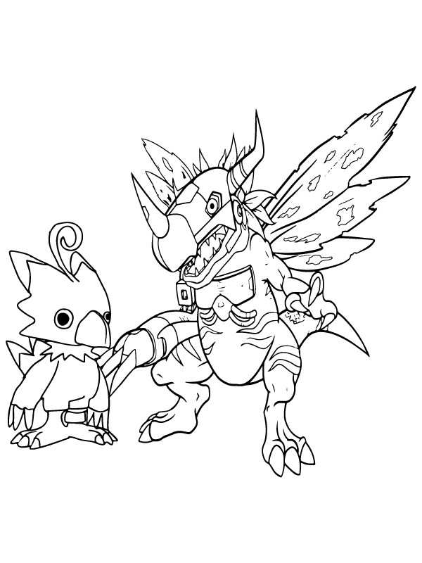 Dibujo de Pagina para Colorear de Biyomon y Metalgreymon para Colorear y Imprimir