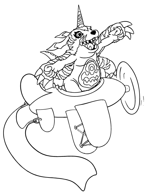 Dibujo de Pagina para Colorear de Gabumon de Digimon Adventure para Colorear y Imprimir